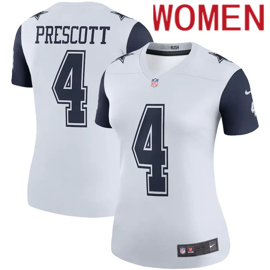 Women Dallas Cowboys 4 Dak Prescott Nike White Color Rush Legend Player NFL Jersey